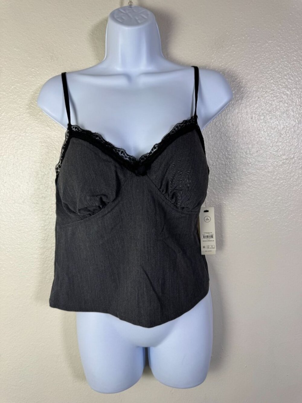 NEW No Boundaries gray Lace Trimmed Camisole Top Size Medium Y2K 90s Grunge Goth